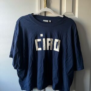 Clare v ciao tee navy XL waist length graphic 100% cotton